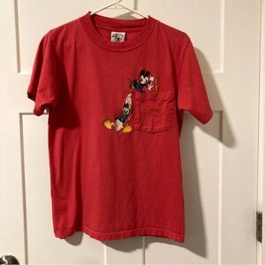 90s Mickey & Co. red t-shirt with embroidered Mickey and Minnie Mouse characters